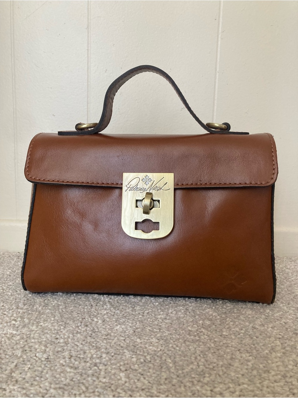 Patricia Nash Carisbrooke Tan Brown Leather Satchel crossbody bag handbag